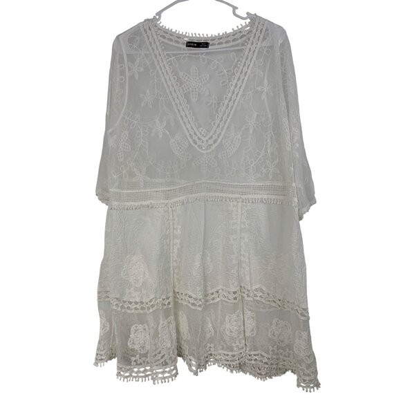 New Shein White Sheer Lace Swim Cover-Up Dress A-Line OS RAA10430 - Picture 2 of 7
